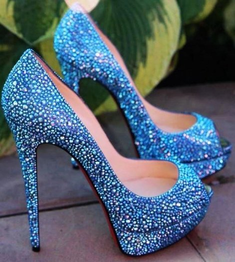 gleaming blue high heel shoes-f85534