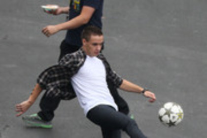  - One Direction Playing Soccer In The CBS Parking Lot