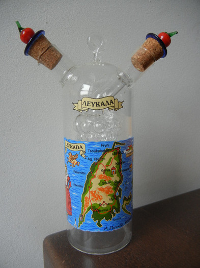 Lefkada Oil & Vinegar Cruet; sticla ulei &amp; otet- Souvenir from Greece, Lefkada.
