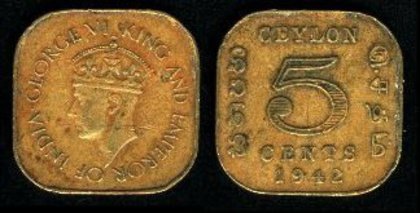 5 centi, 1942, George VI, Ceylon (pana in 1972!), 274 - Asia