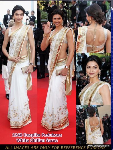 deepika_padukone_white_chiffon_saree - Deepika Padukone