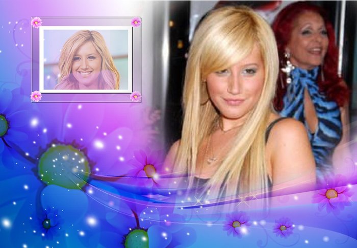 ashley si cateva flori mov - poze modificate cu Ashley Tisdale