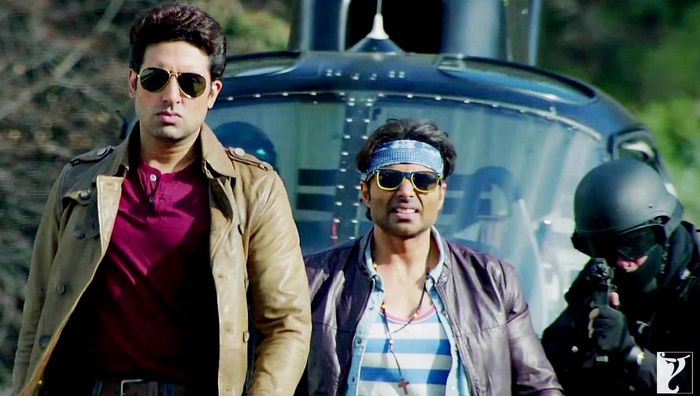 Abhishek Bachchan with Uday Chopra in Dhoom 3