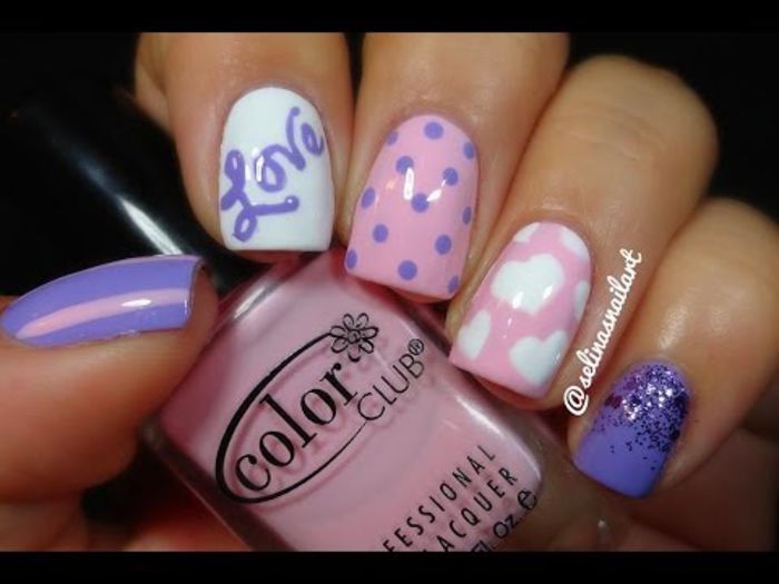 0198 - Pink and Purple Valentines Nail Art