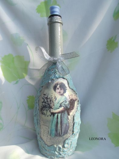 sticla decoupage angel turquoise