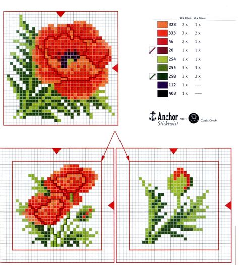 schema papavero a punto croce con bocciolo