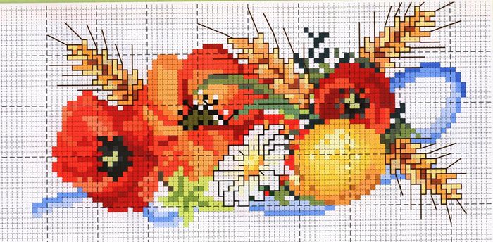 schemi punto croce papaveri e grano