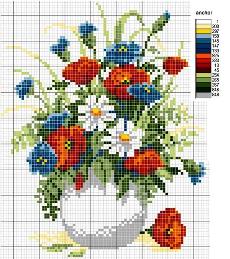 schemi punto croce vaso con papaveri e fiori di campo