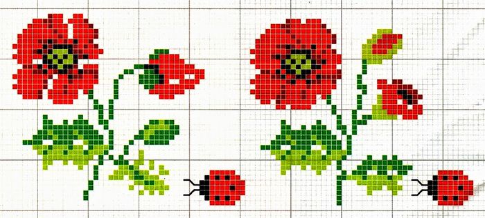 strofinaccio a punto croce con papaveri