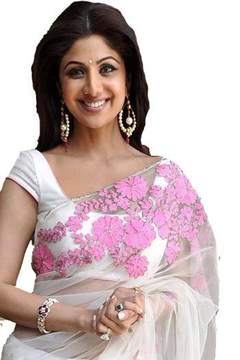 shilpa-shetty-white-net-with-pink-work-replica-saree - Shilpa Shetty - Shilpa Shetty Kundra