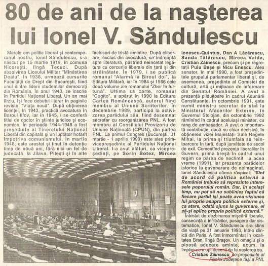 Independentul, Iasi 15 martie 1999; In memoria fostului coleg din Parlament si din conducerea PNL
