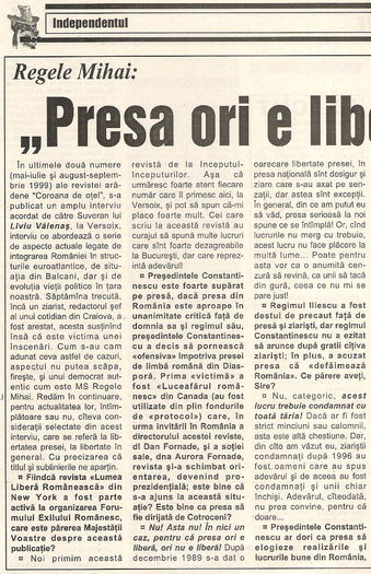 Independentul, Iasi 18 august 1999; Selectie de Cristian Zainescu, secretar general al Miscarii pentru Regatul Romaniei _ Iasi
