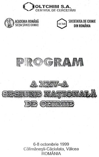 Sesiunea Nationala de Chimie 1999; Cristian Zainescu, participare cu doua lucrari stiintifice, Caciulata 6-8 oct. 1999
