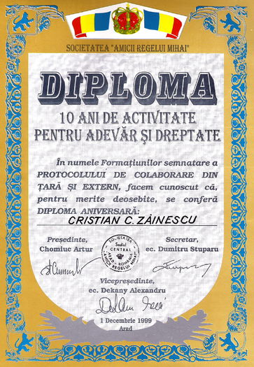 Cristian Zainescu, Arad 1 Decembrie 1999; 10 ani de activitate pentru adevar si dreptate
