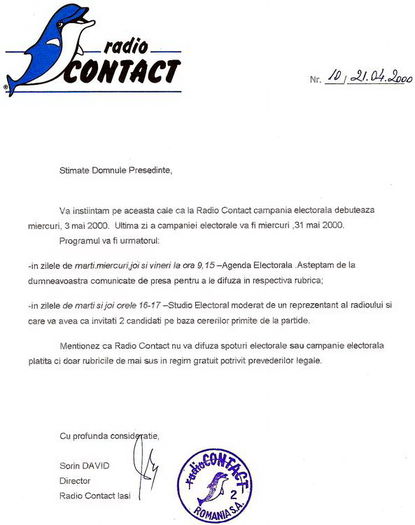 Radio Contact Iasi, 21 aprilie 2000