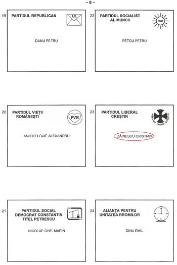 Buletin de vot pentru Primar; Pagina cu candidatul PLC Iasi, Cristian Zainescu. Alegerile locale din 4 iunie 2000
