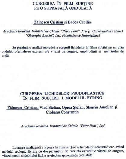 Cristian Zainescu, lucrari stiintifice - 2000