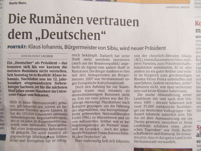 portret Iohannis:in Der Rheinpfalz(DE) - Diaspora RO-vot 2014 _ stiri diverse