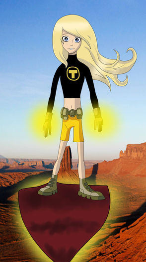 Terra(Teen Titans) flying in desert of rocks