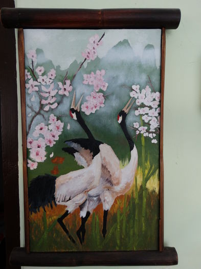 Cocori, grus japonensis, ulei pe panza