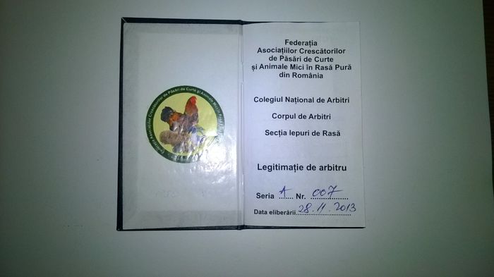 Legitimație de Arbitru - ARBITRU DE IEPURI