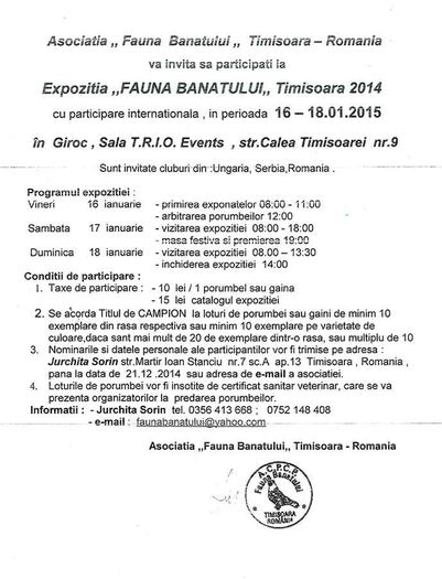 Expo-FAUNA-TIMISOARA-ianuarie2015 - Expozitia FAUNA BANATULUI Timisoara - 16 - 18 ianuarie 2015