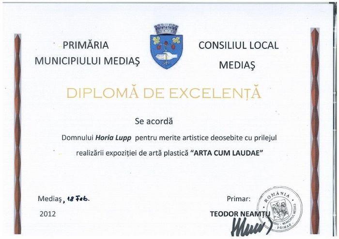 Arta Cum Laudae; 18 februarie 2013 - DIPLOMA de EXCELENTA
