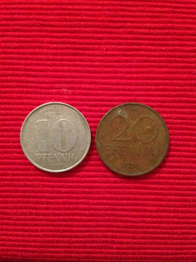 Set 10 pfennig 1968A si 20 pfennig 1974A, RDG- 6,80 lei