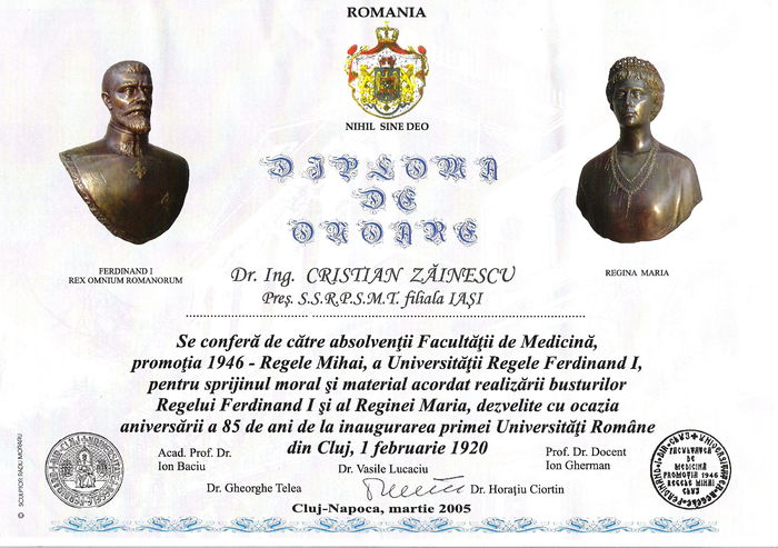 Diploma de onoare, Cluj-Napoca
