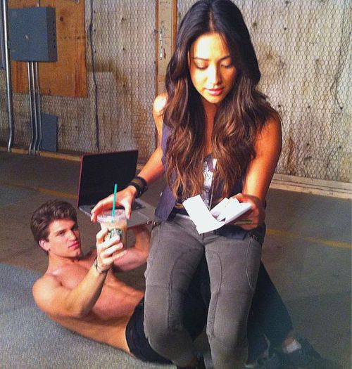 keegan-allen-and-shay-mitchell-working-out-and-rehearsing - shay mitchell