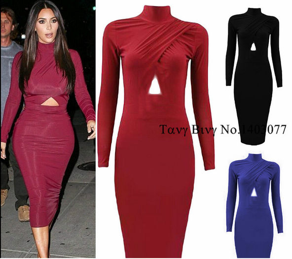 2015-Blue-Red-Black-Kim-Kardashian-Bandage-Vestidos-Femininos-Long-Sleeve-Bodycon-Celebrity-Dresses- - kim k