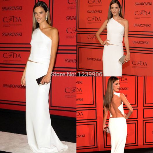 Free-Shipping-High-Quality-2015-Alessandra-Ambrosio-White-Prom-Dress-CFDA-Awards-Red-Carpet-Sheer-Se - alessandra ambrosio