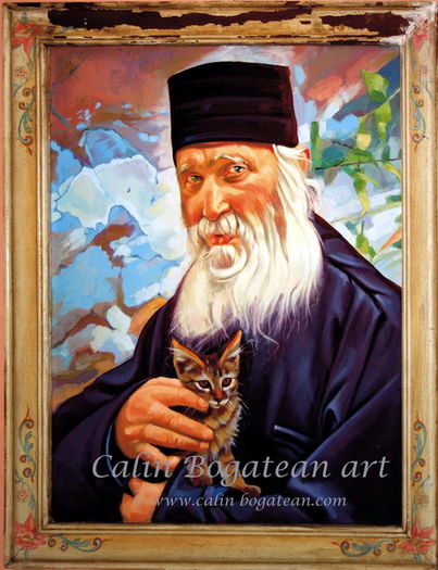 parintele_ioan_sihastria; Parintele Ioan de la Sihastria pictura pe panza executata de Calin Bogatean membru al Uniunii Artistilor Plastici Profesionisti din Romania

