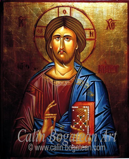 iisus2; Icoane cu Iisus Hristos pictura bizantina pe lemn in tempera Iisus Hristos invatator
