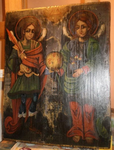 restaurare icoana pe lemn (36); Restaurare icoana Arhanghelii Mihail si Gavril pictura pe lemn restaurare icoane resaturare pictura pe lemn
