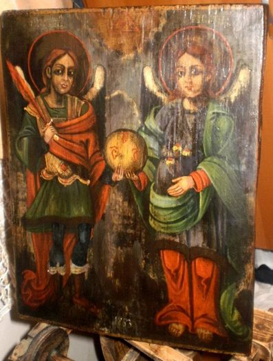 restaurare icoana pe lemn (73); Restaurare icoana Arhanghelii Mihail si Gavril pictura pe lemn restaurare icoane resaturare pictura pe lemn
