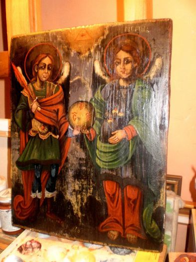 restaurare icoana pe lemn (77); Restaurare icoana Arhanghelii Mihail si Gavril pictura pe lemn restaurare icoane resaturare pictura pe lemn
