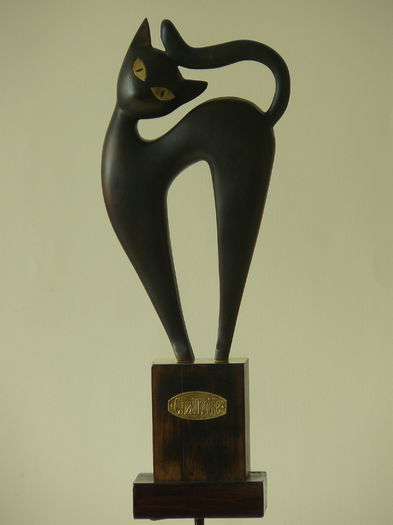 chat noire,sculptura in lemn,57-21, - Arta plastica_ lucrarile sotului meu