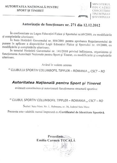 Autoritatea Nationala pentru sport si tineret - CERTIFICAT DE IDENTITATE SPORTIVA