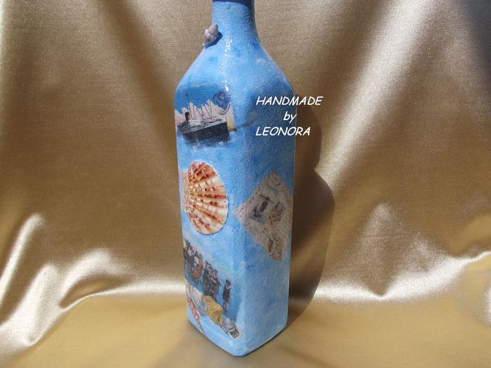 sticla decoupage marin - reciclare sticla