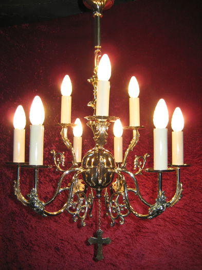 CANDELABRU BISERICESC ALAMA si BRONZ; CU CRUCE
