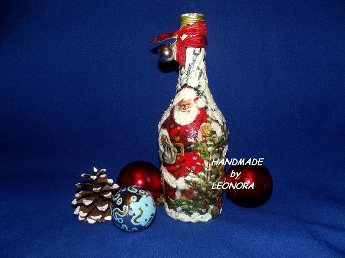 sticla decoupage Craciun - reciclare sticla