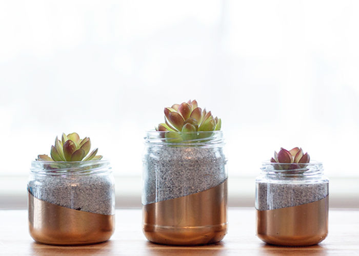 Metallic-glass-jar-Planter - Borcane si pahare altfel