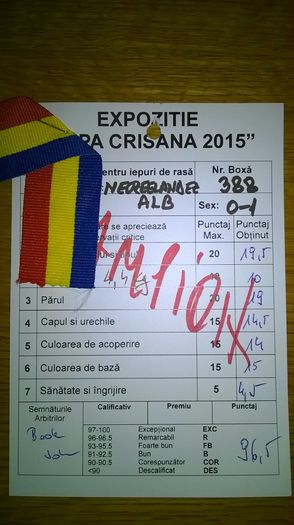 Fisa de arbitraj 96,5 Puncte--CAMPIOANA; Campioana Cupa Crisana--2015
