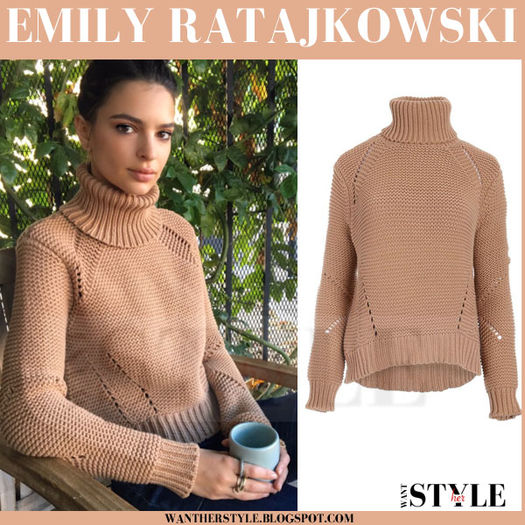 emily ratajkowski in camel knit sweater november 15 2015 what she wore