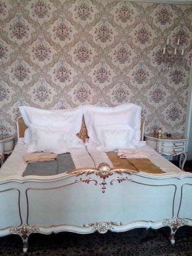 Dormitorul sotilor Ceausescu.In partea dreapta exista un fotoliu unde dormea cainele Corbul - In vizita la Palatul Primaverii