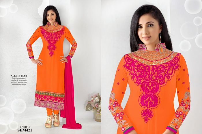 5003-Shilpa Anand Designer Dark Orange Long Salwar Kameez - Shilpa Anand