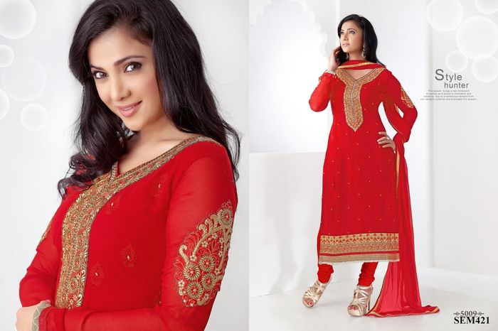 5009-Shilpa Anand Designer Red Long Salwar Kameez - Shilpa Anand