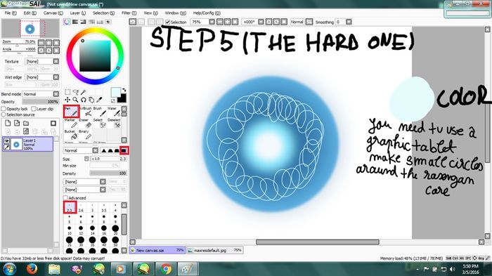 5; You need to (sorry ^^"") use a graphic tablet 
Make small circles around the rasengan core
