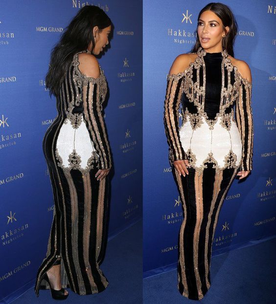 Kim-Kardashian-in-Embellished-Balmain-Dress